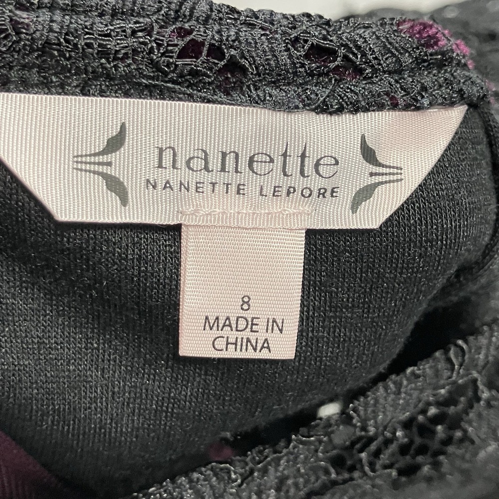 Nanette‎ Lepore Velvet Lace Dress Womens Size 8 Plum Very Black Sleeveless NWT - Picture 7 of 12